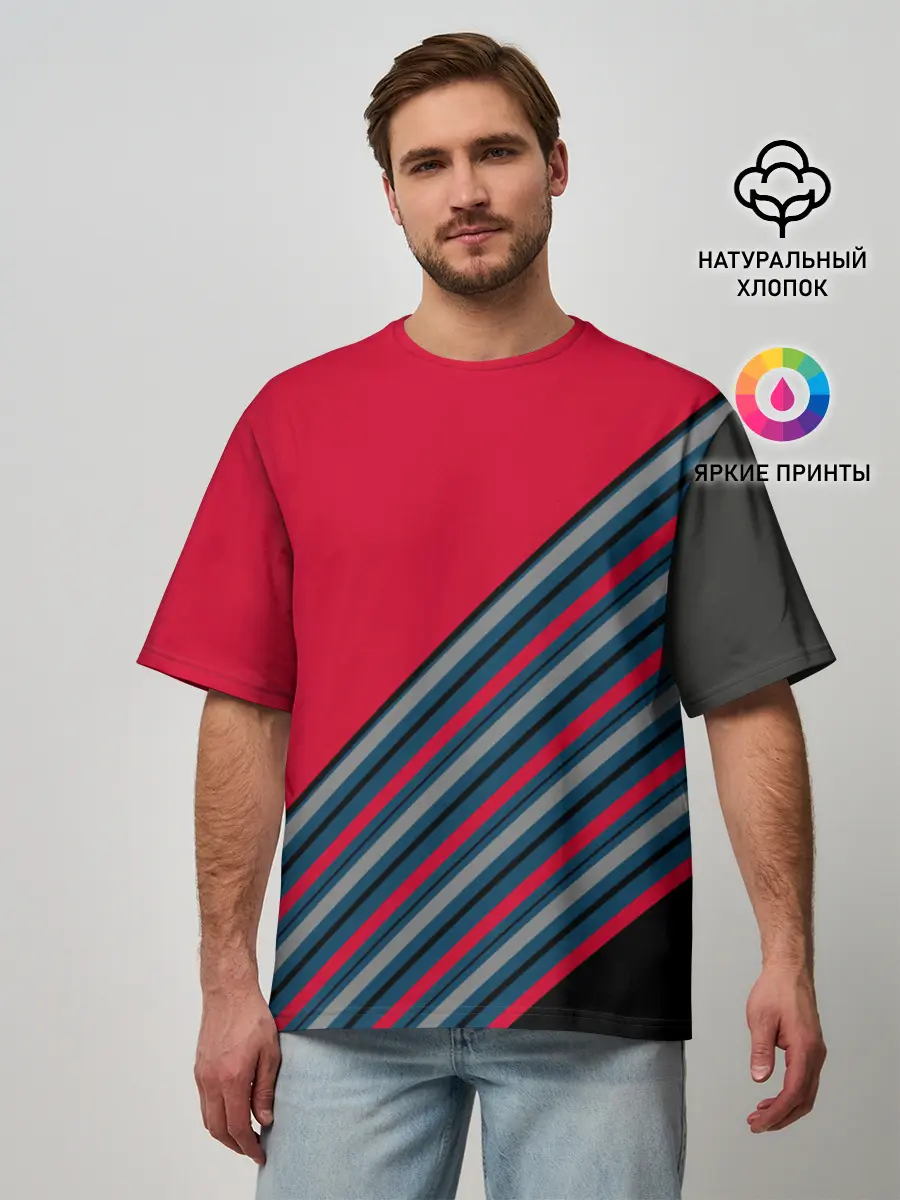 Мужская футболка оверсайз / Абстрактный асимметричный