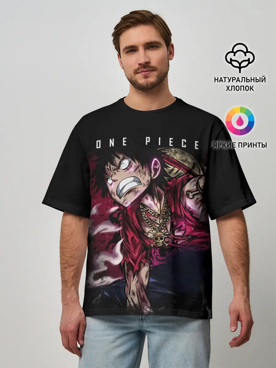 Мужская футболка оверсайз / Агрессия Луффи One Piece