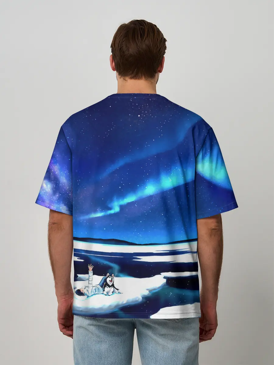 Мужская футболка оверсайз / Мальчик и Хаски