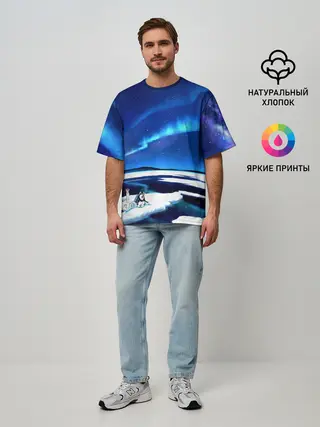 Мужская футболка оверсайз / Мальчик и Хаски