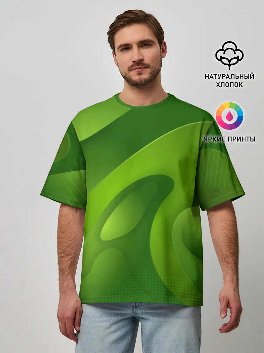 Мужская футболка оверсайз / 3d Green abstract