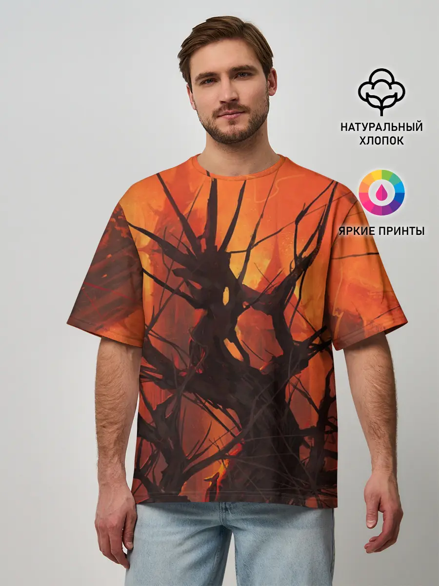 Мужская футболка оверсайз / ДРЕВО ХАОС 3D
