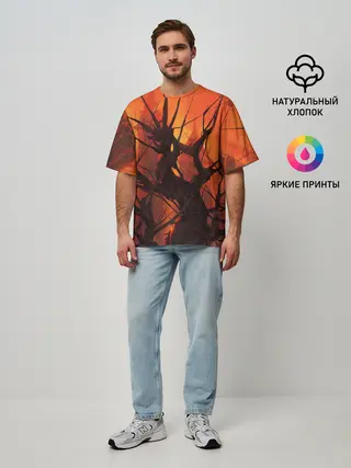 Мужская футболка оверсайз / ДРЕВО ХАОС 3D