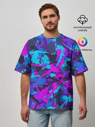 Мужская футболка оверсайз / Неоновые кляксы