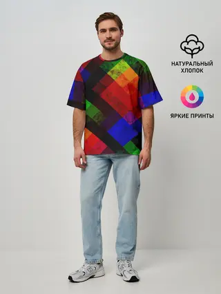 Мужская футболка оверсайз / Яркий геометрический узор