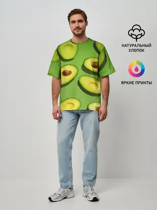 Мужская футболка оверсайз / АВАКАДО ПАТТЕРН.