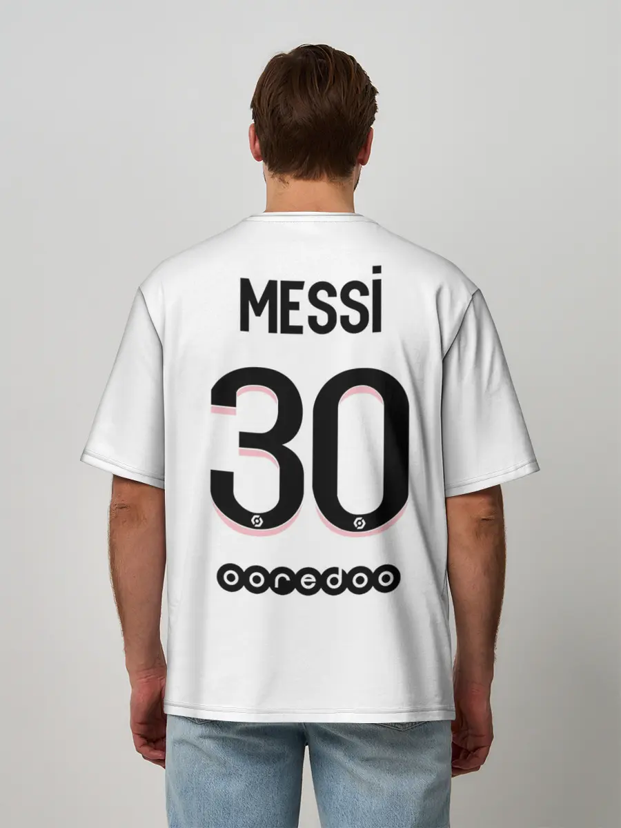 Мужская футболка оверсайз / Месси форма гостевая ПСЖ 21/22