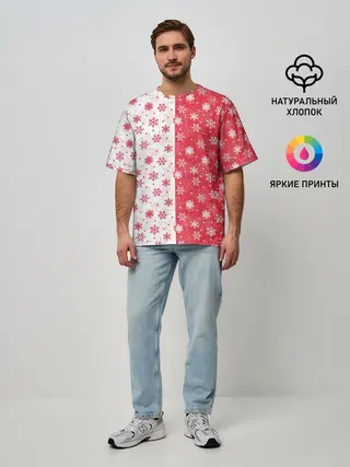 Мужская футболка оверсайз / Снежинки - новогодние узоры