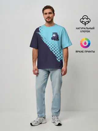 Мужская футболка оверсайз / AMONG US - Черный Котик