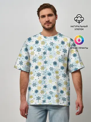 Мужская футболка оверсайз / Снежинки Кружатся
