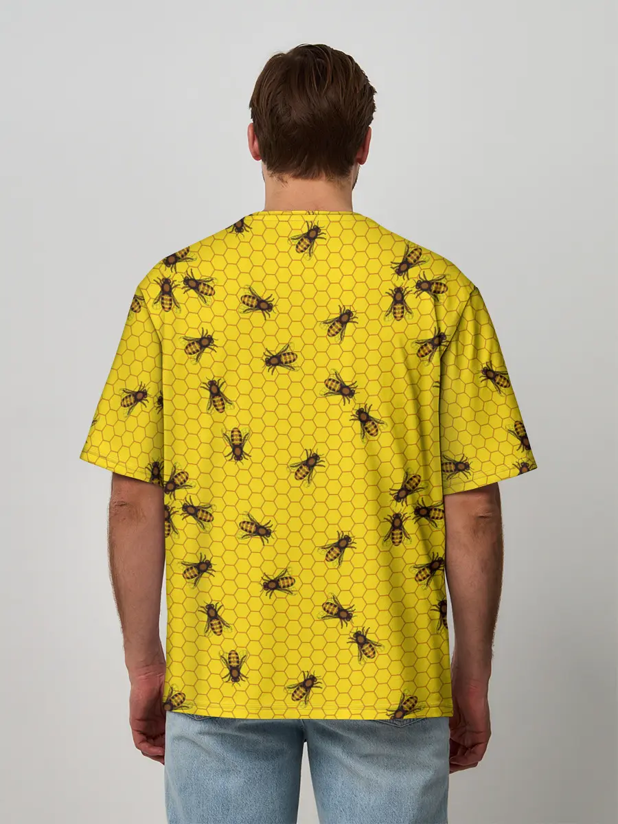 Мужская футболка оверсайз / Пчелы в сотах