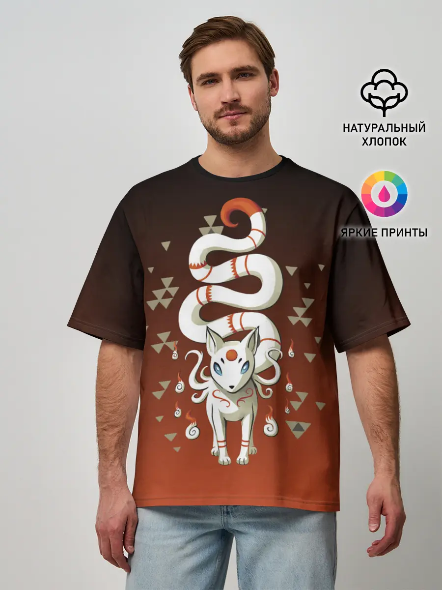 Мужская футболка оверсайз / Длиннохвостая лисица Инари