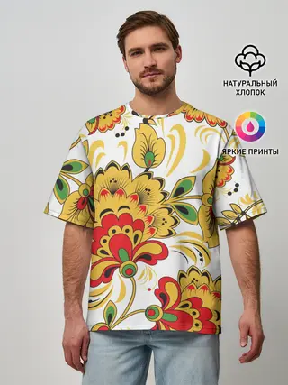 Мужская футболка оверсайз / Хохлома