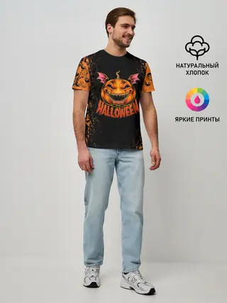 Мужская базовая футболка / ВЕСЕЛАЯ ТЫКВА | ХЭЛЛОУИН