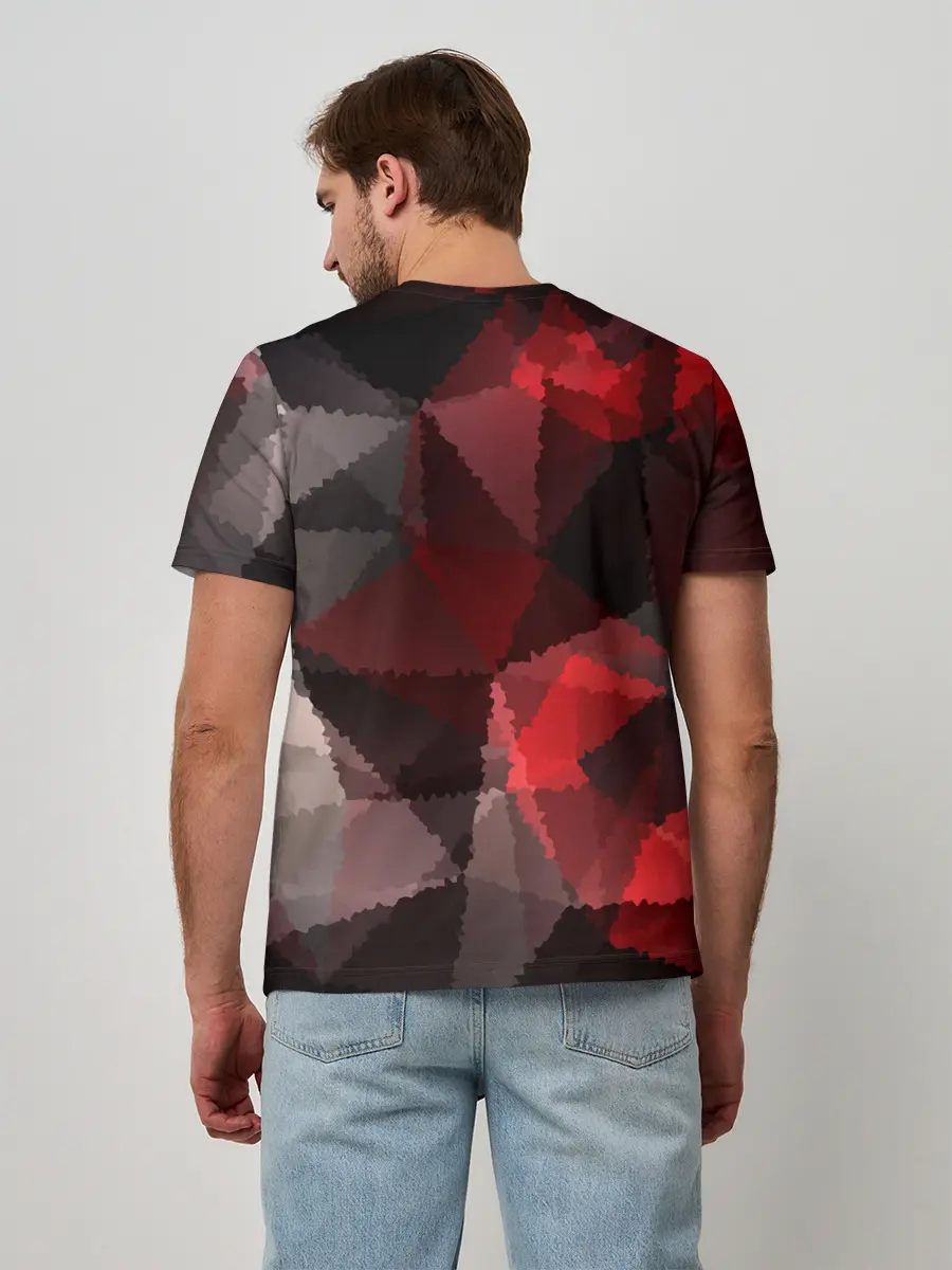Мужская базовая футболка / Серо-красная абстракция
