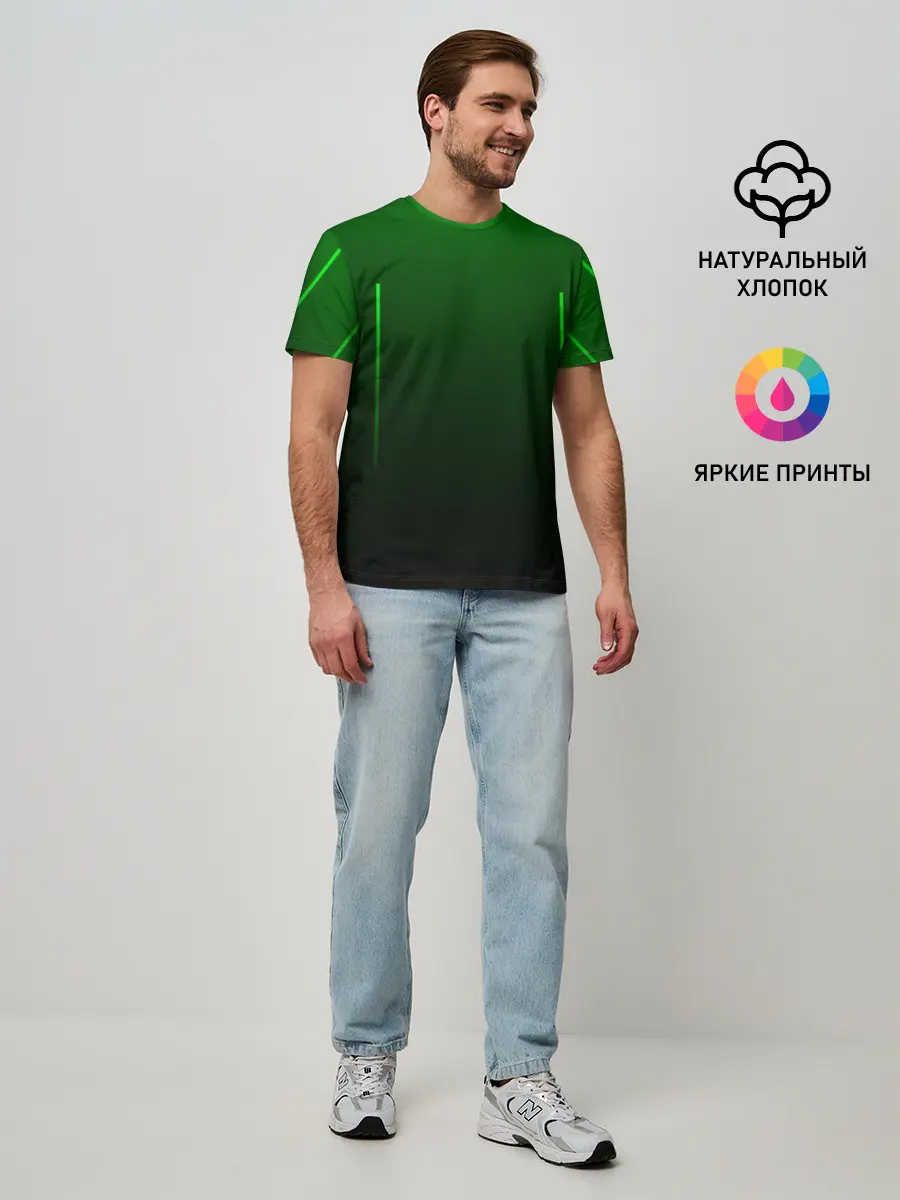 Мужская базовая футболка / Неоновые линии на градиенте