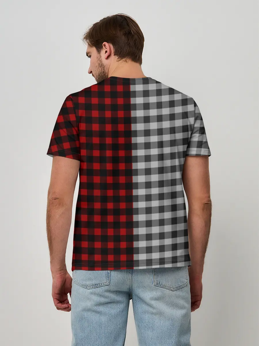 Мужская базовая футболка / Красно белая рубашка в клетку