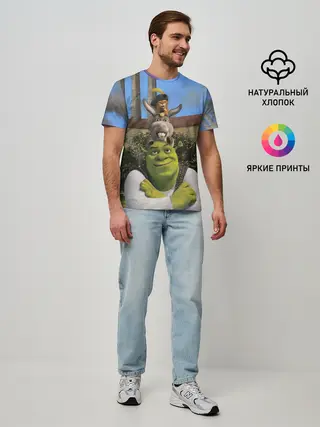 Мужская базовая футболка / Шрек, Кот и Осёл