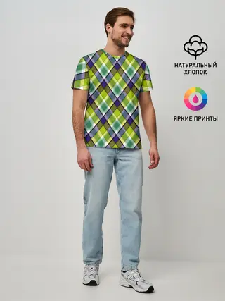 Мужская базовая футболка / Крупный клетчатый косой узор