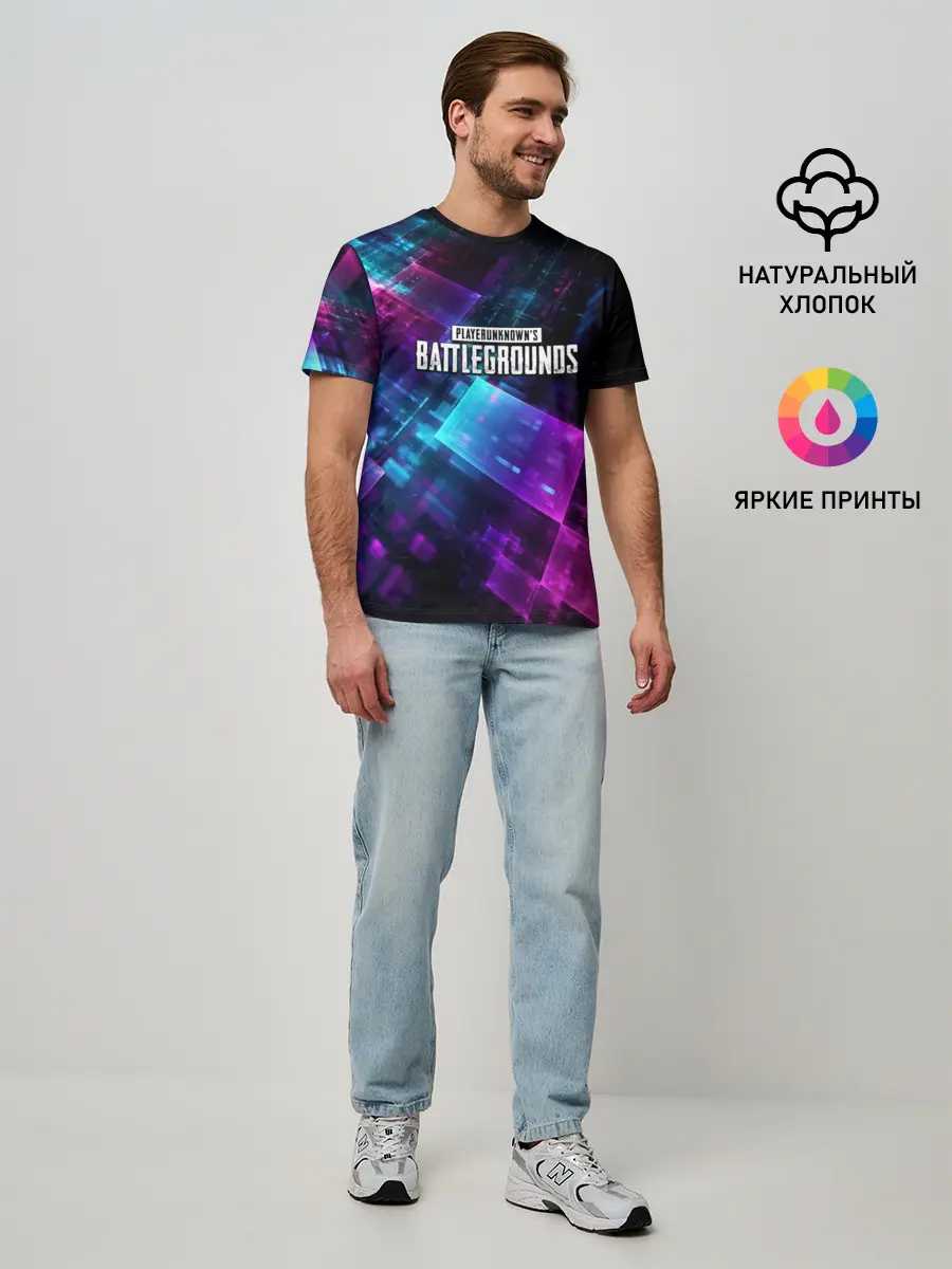 Мужская базовая футболка / Pubg neon style 2019