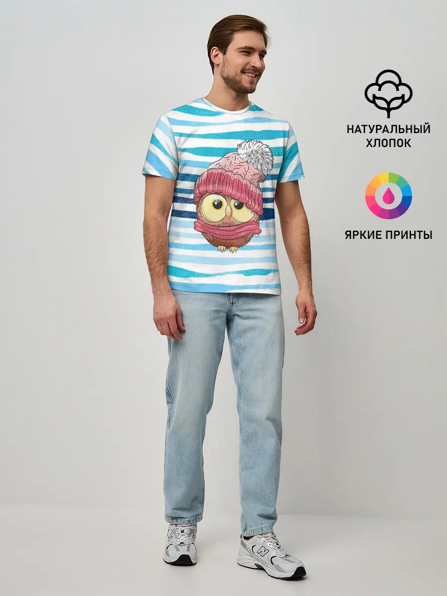 Мужская базовая футболка / Сова в шапке