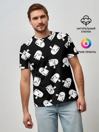 Мужская базовая футболка / ПРИВИДЕНИЯ УЗОР / HALLOWEEN