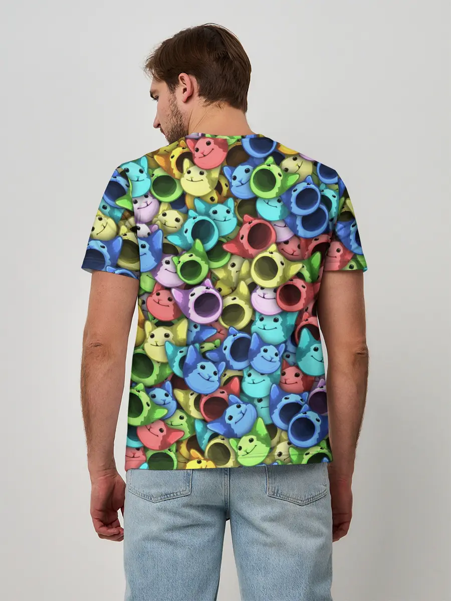 Мужская базовая футболка / Цветные Поп Котики
