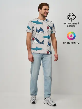 Мужская базовая футболка / Кровожадные акулы паттерн