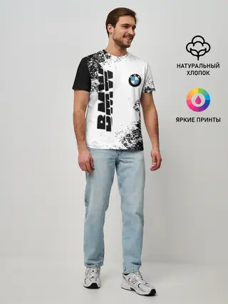 Мужская базовая футболка / BMW | БМВ РАЗРЕЗАННОЕ ЛОГО