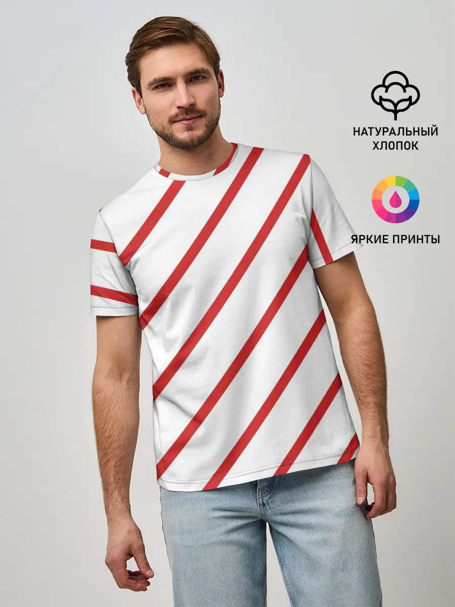 Мужская базовая футболка / Полосы красные на белом