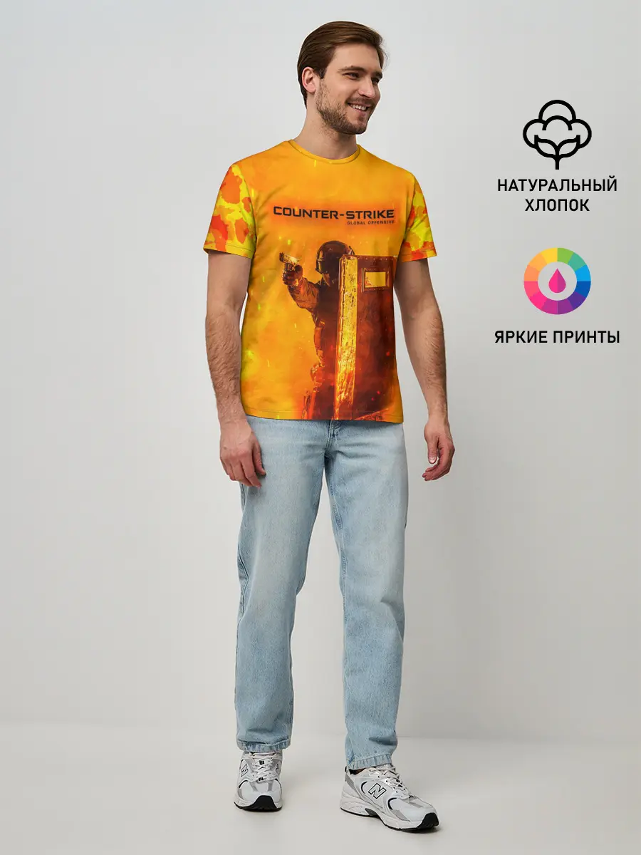 Мужская базовая футболка / CS GO FIRE | КС ГО