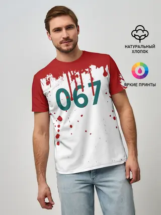 Мужская базовая футболка / ИГРА В КАЛЬМАРА ПЕРСОНАЖ 067 КРОВЬ