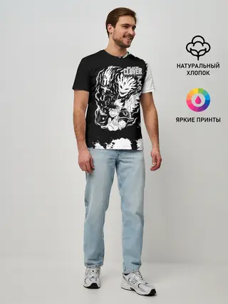 Мужская базовая футболка / Чёрный клевер Аста и демон Либе