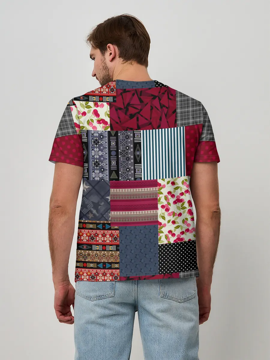 Мужская базовая футболка / Деревенский стиль. Пэчворк.