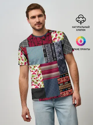 Мужская базовая футболка / Деревенский стиль. Пэчворк.