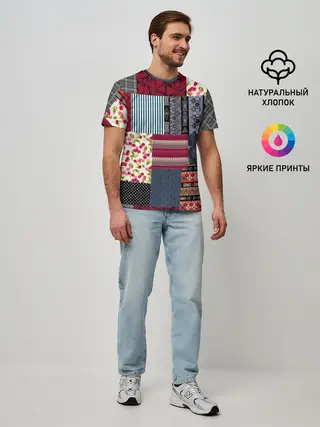 Мужская базовая футболка / Деревенский стиль. Пэчворк.