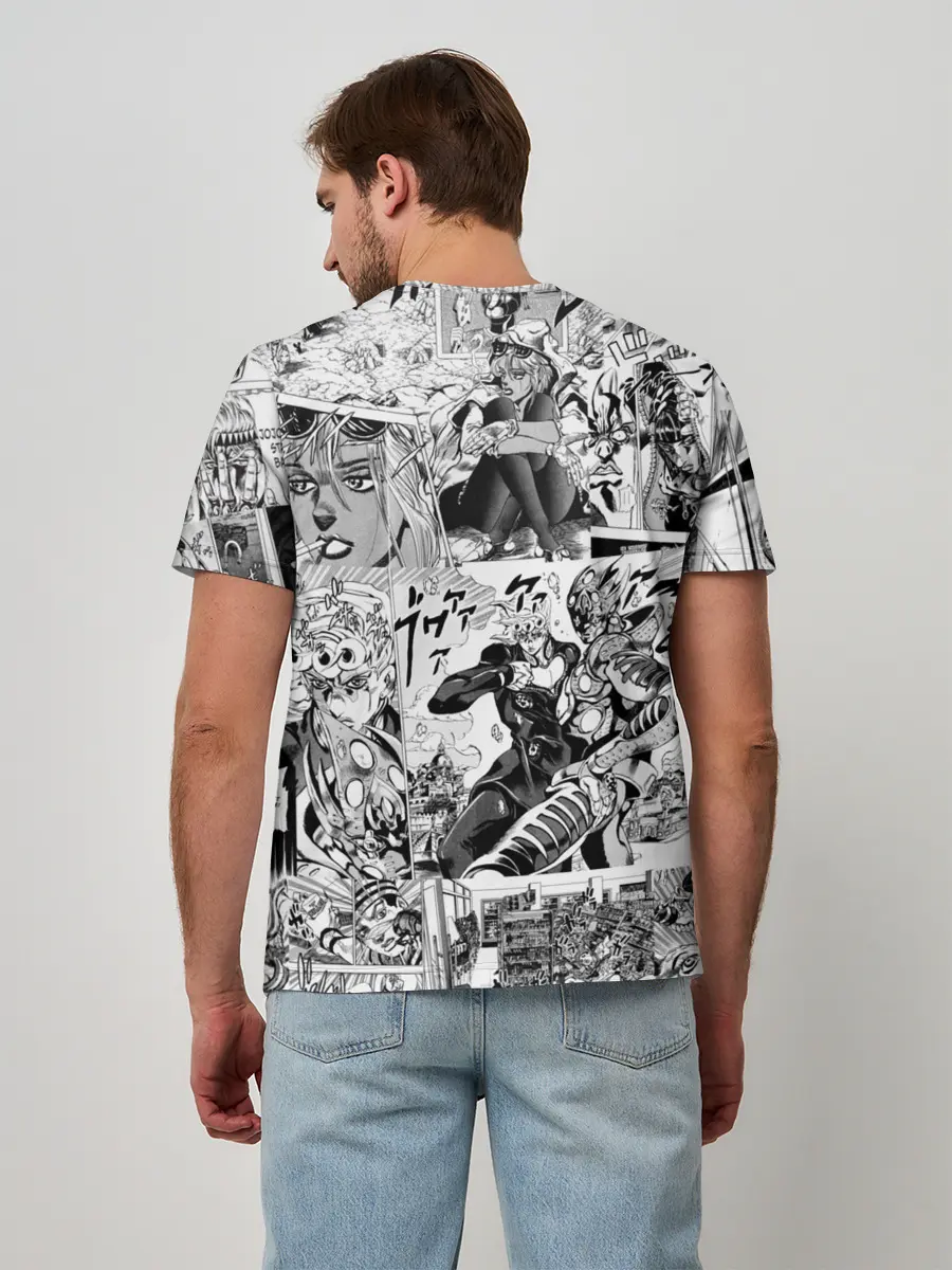 Мужская базовая футболка / Серый комикс jojo