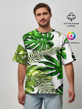 Мужская футболка оверсайз / ГАВАЙСКИЕ ЛИСТЬЯ