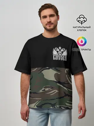 Мужская футболка оверсайз / Russia камуфляж