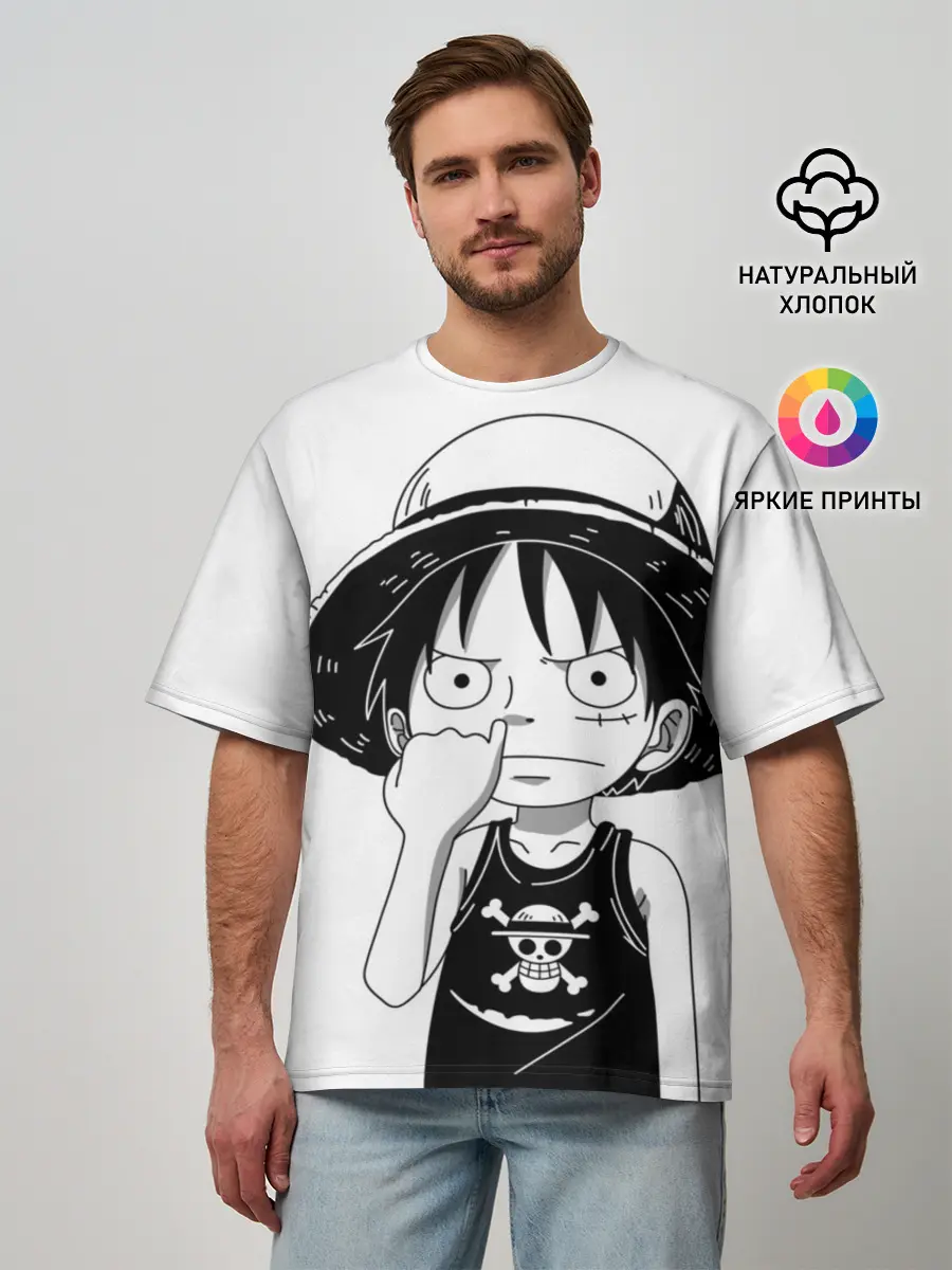 Мужская футболка оверсайз / палец в носу One Piece