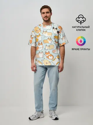 Мужская футболка оверсайз / Милые корги