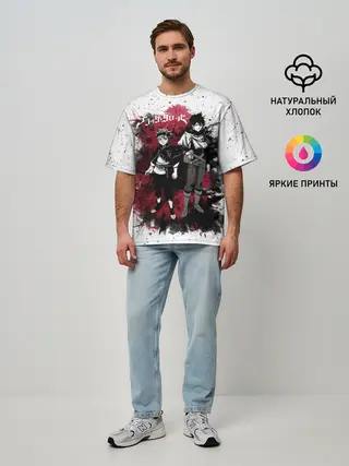 Мужская футболка оверсайз / Чёрный клевер Аста и Юно