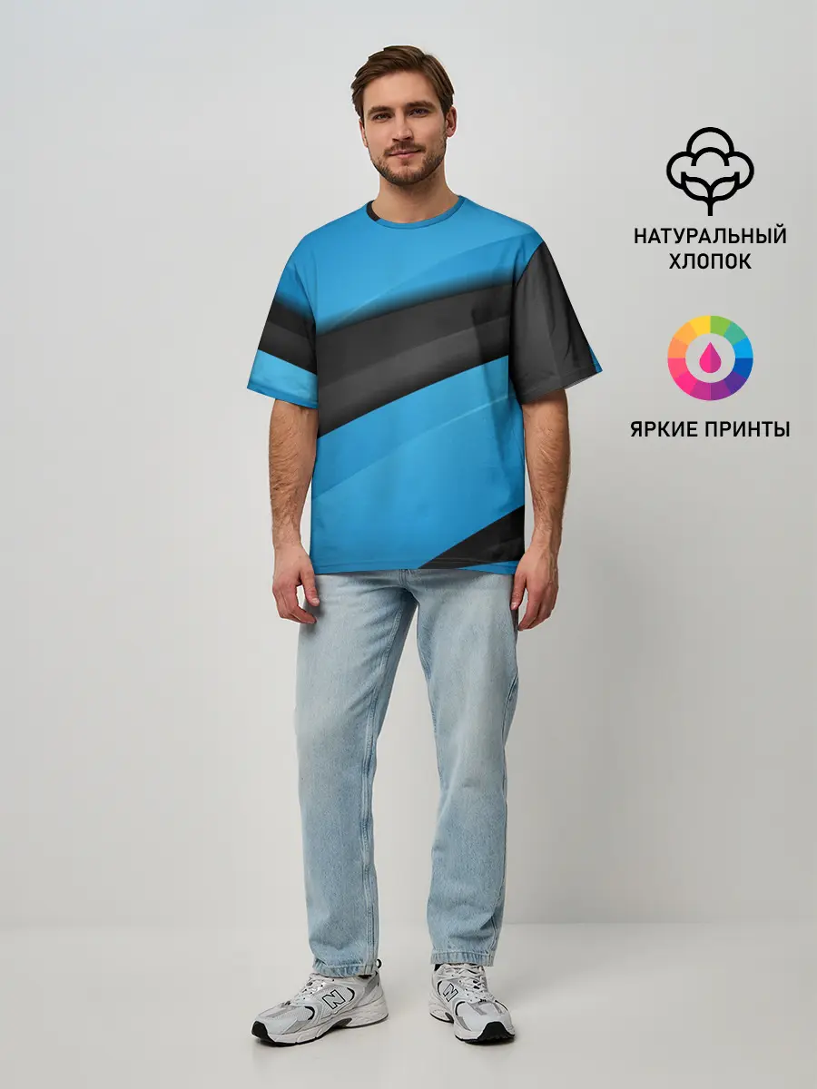 Мужская футболка оверсайз / Blue Sport Style