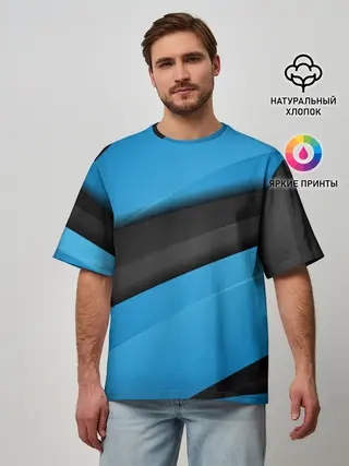Мужская футболка оверсайз / Blue Sport Style