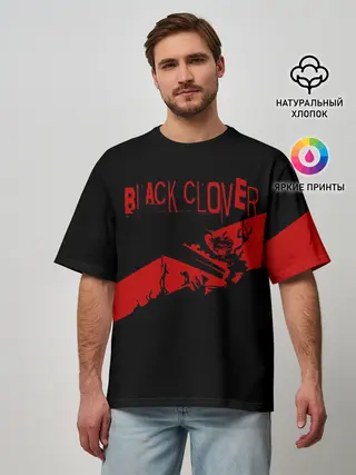 Мужская футболка оверсайз / Чёрный клевер Аста красная полоса