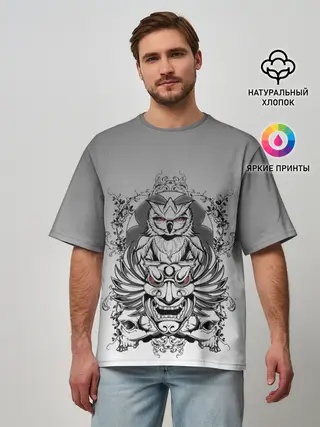 Мужская футболка оверсайз / маска сова смерть череп