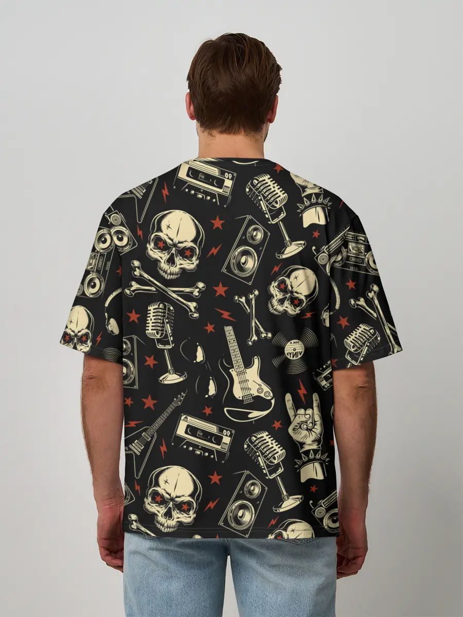 Мужская футболка оверсайз / Гранж с черепами