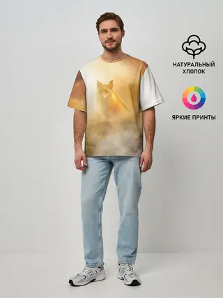 Мужская футболка оверсайз / Лисичка в тумане