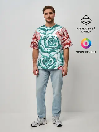 Мужская футболка оверсайз / Розы
