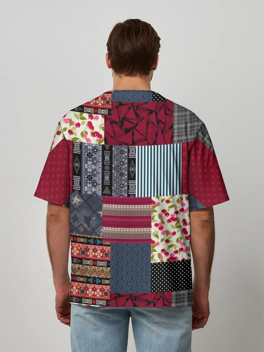 Мужская футболка оверсайз / Деревенский стиль. Пэчворк.